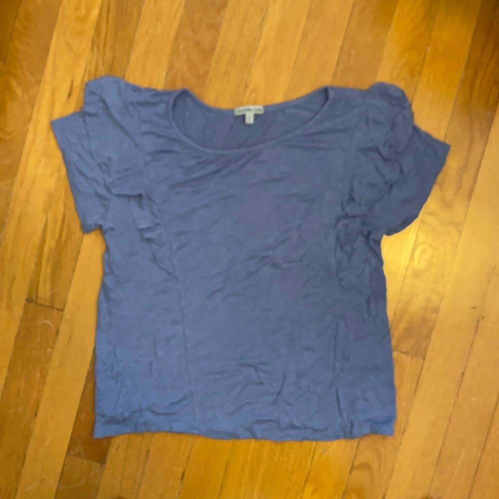 Grey blue flowy shirt with ruffle on the sleeves